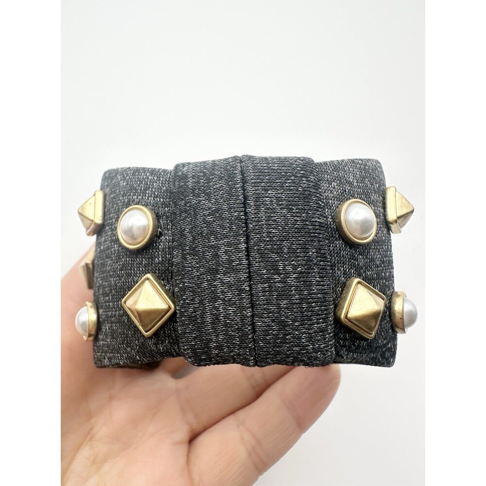 Stella & Dot Crush It Bow Cuff Bracelet Gray Fabric With Faux Pearl